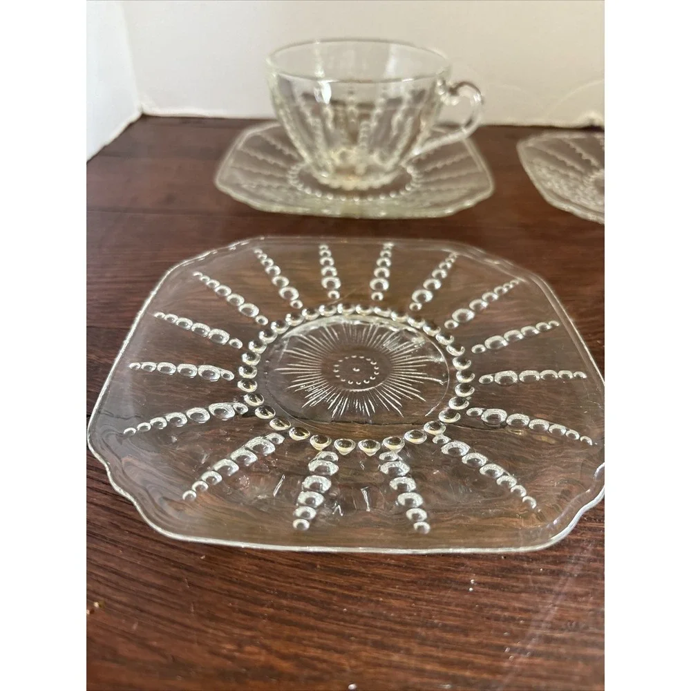 VTG Federal Glass Teacup, Saucer And Desert Plate‎ Columbia 1940s Depression 2